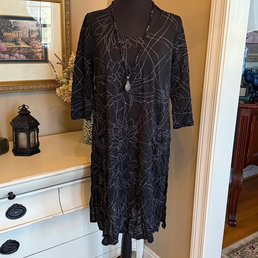 Chalet Made in USA Black and Gray Patterned Dress - S